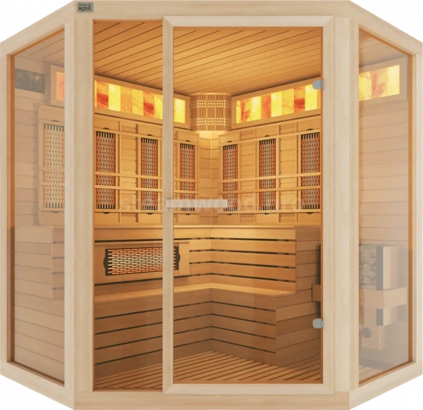 Четырехместная угловая комбинированная сауна Comfort из кедра