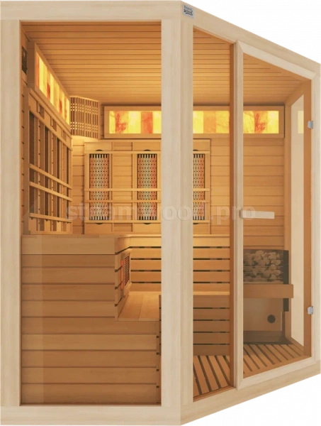 Четырехместная угловая комбинированная сауна Comfort из кедра